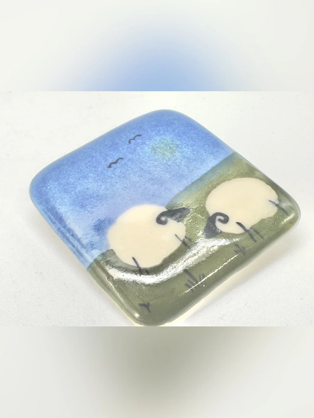 Porcelain Pottery Brooch Pin Sheep Lamb Pastoral Glazed Studio Handmade